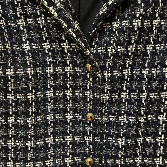 Joseph Ribkoff 10 Black+White Textured Plaid Blazer gathered sleeves - Picture 6 of 16